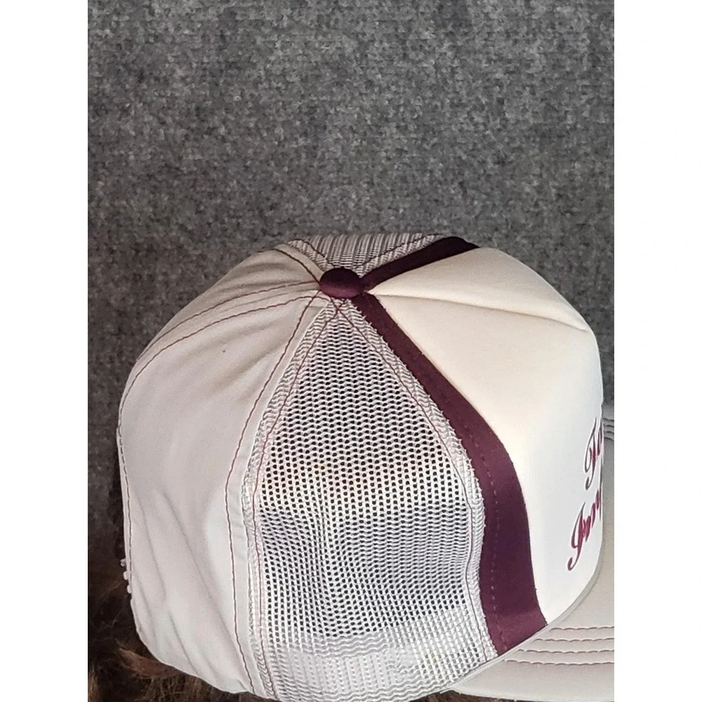 Vintage Headwear Trucker Hat Tardee Impressive White Burgundy Snapback 80s Retro